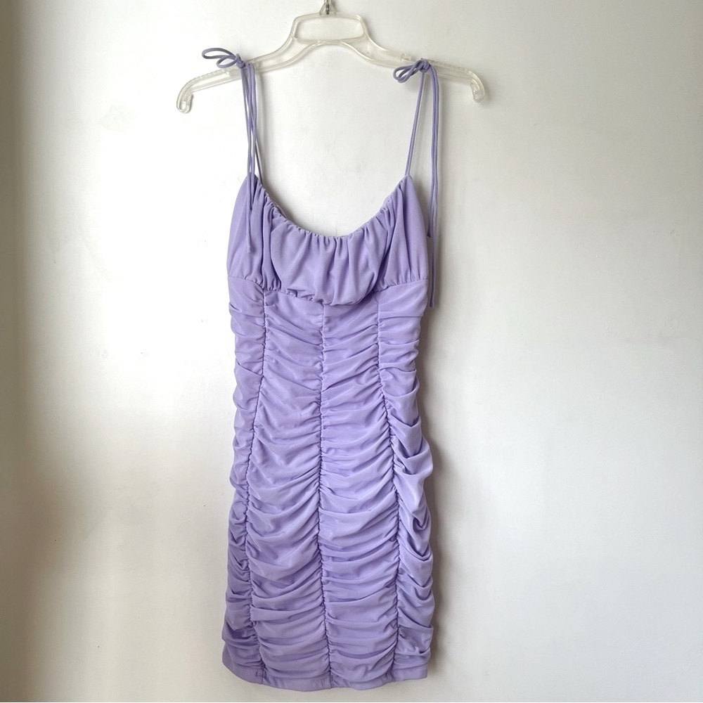 Princess Polly Lilac Purple Mesh Moffett Ruched Bodycon Mini Dress 12